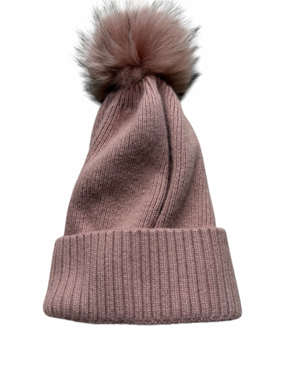 Women's Mauve Pink Rabbit Pom Beanie Hat in Dusty‎ Pink - Cozy Winter Accessory - Picture 2 of 6